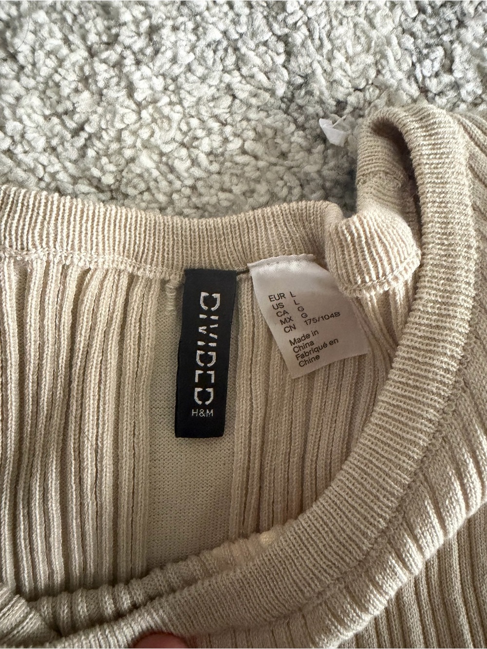 Divided Ribbed Crewneck Sweater in Light Beige
